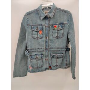 Access Jeans Light Wash‎ Denim Patch Jacket Panda Bird Flamingo Peace Blue L